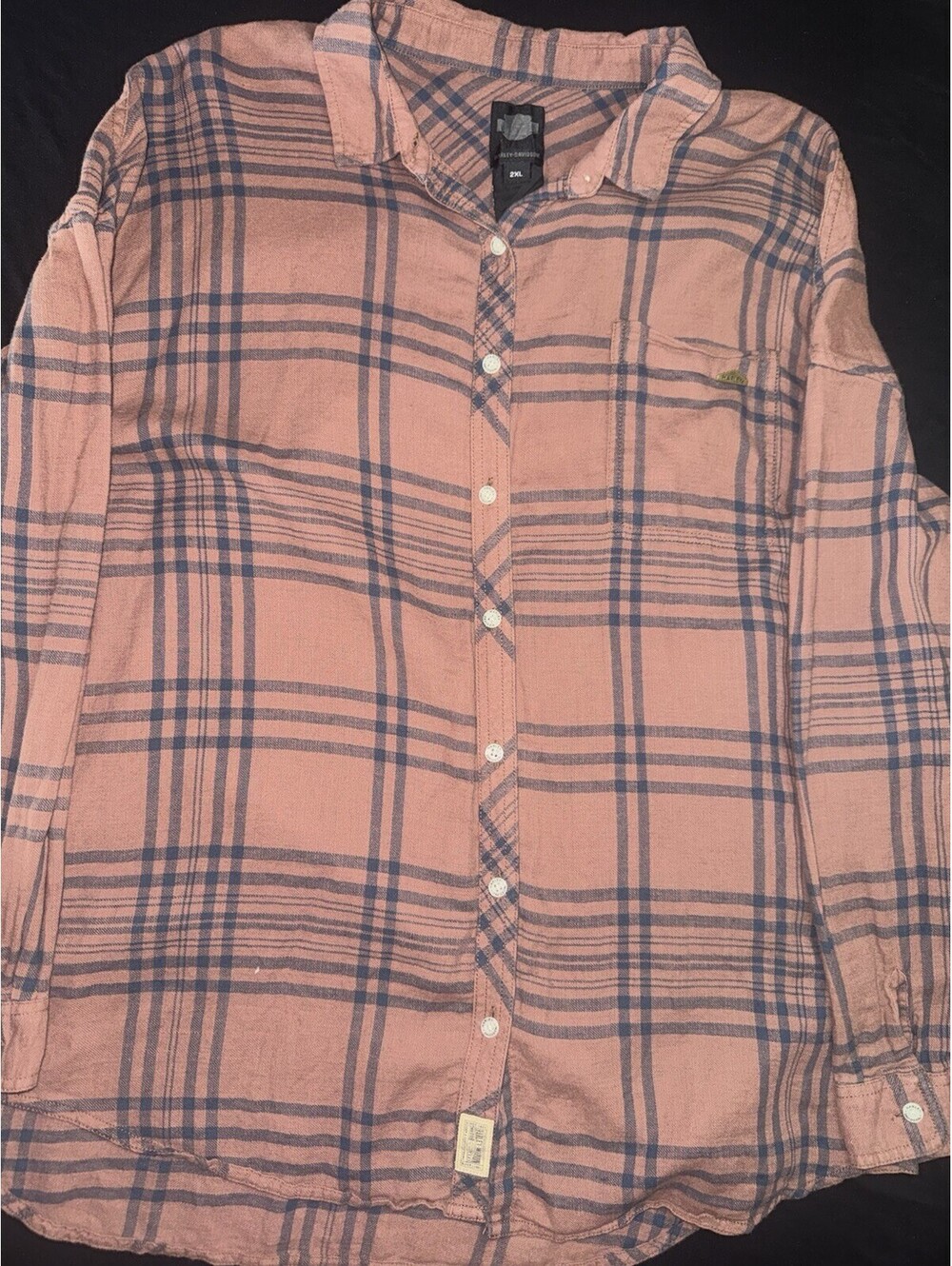 Harley-Davidson Flannel Shirt Mens 2XL Plaid Long Sleeve Black Label